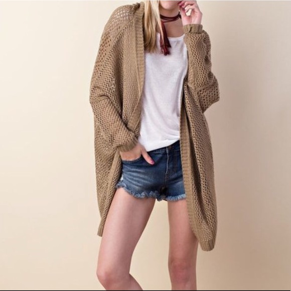 Desired Collection Sweaters - Oversized Mocha Hooded Open Knit